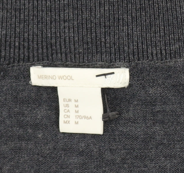H&M Women’s Grey Merino Wool V-Neck Jumper Size 12