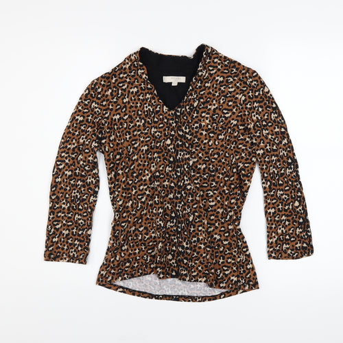 Hobbs Women Brown Leopard Print Wrap Blouse Size S