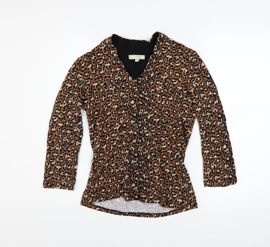 Hobbs Women Brown Leopard Print Wrap Blouse Size S