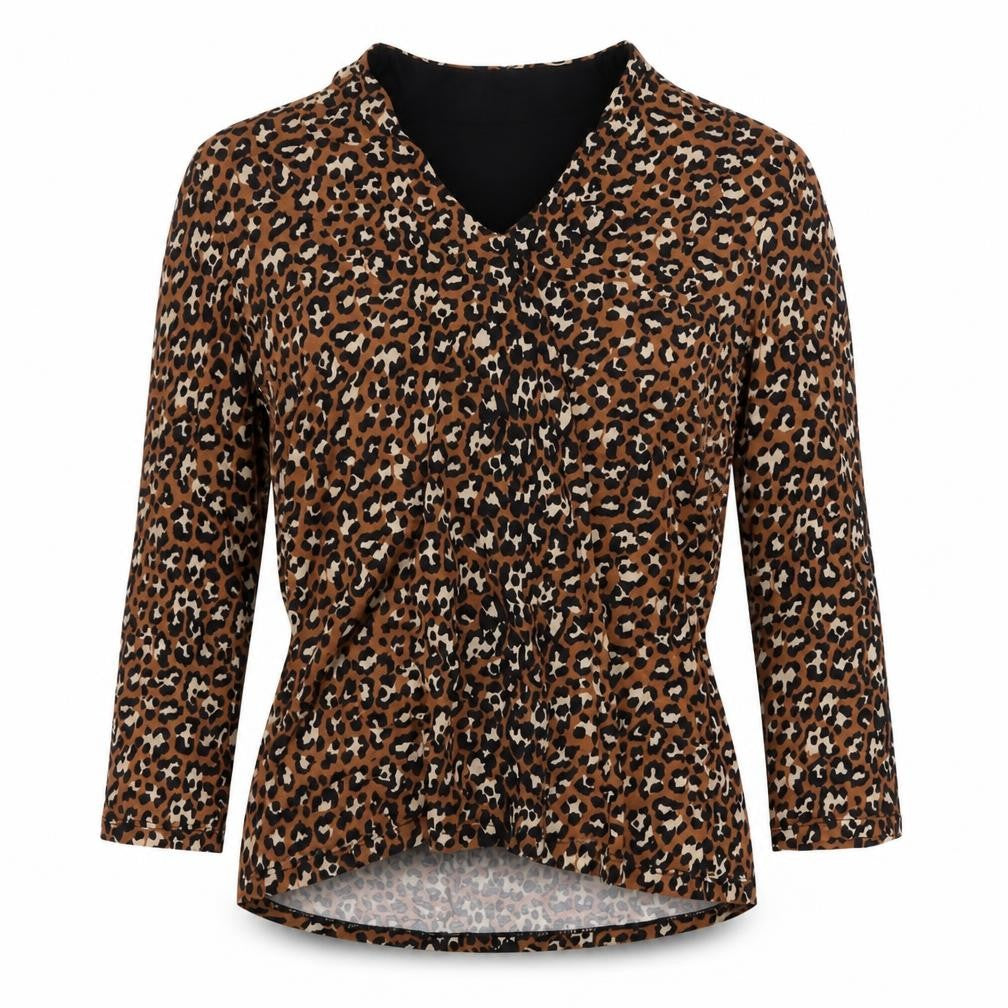 Front view of Hobbs Women Brown Leopard Print Wrap Blouse, size S