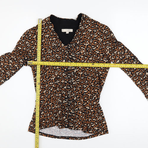 Hobbs Women Brown Leopard Print Wrap Blouse Size S