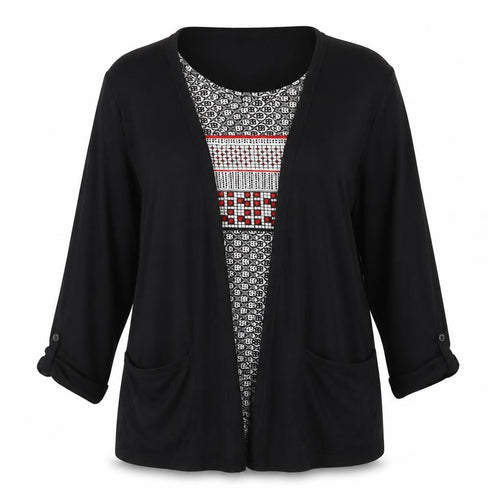 Max Women’s Black Tunic Blouse Size 18 Long Sleeve Geometric Summer Top