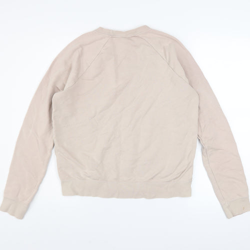 Nike Women Beige Cotton Sweatshirt Small Pullover Crew Neck Logo Design