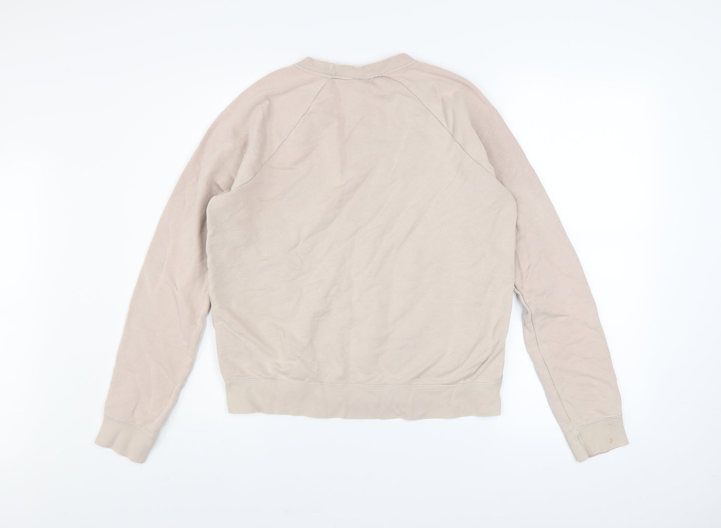 Nike Women Beige Cotton Sweatshirt Small Pullover Crew Neck Logo Design