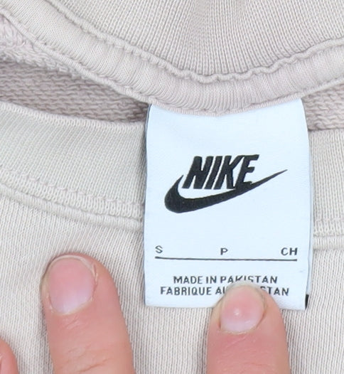 Nike Women Beige Cotton Sweatshirt Small Pullover Crew Neck Logo Design
