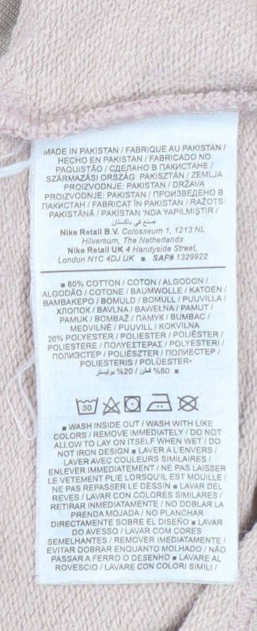 Nike Women Beige Cotton Sweatshirt Small Pullover Crew Neck Logo Design