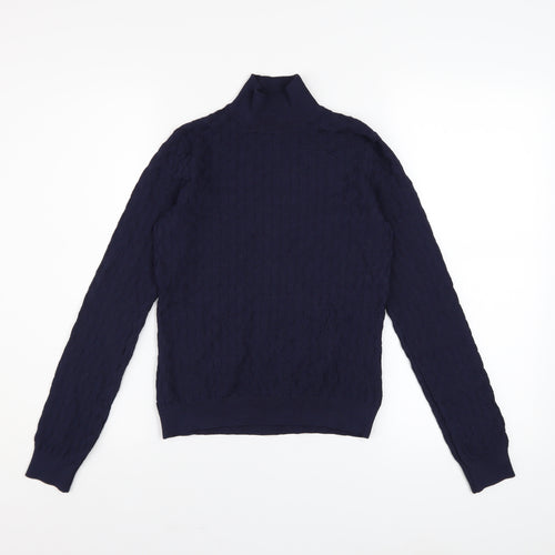 Oysho Women's Blue Roll Neck Cable Knit Jumper Size 12