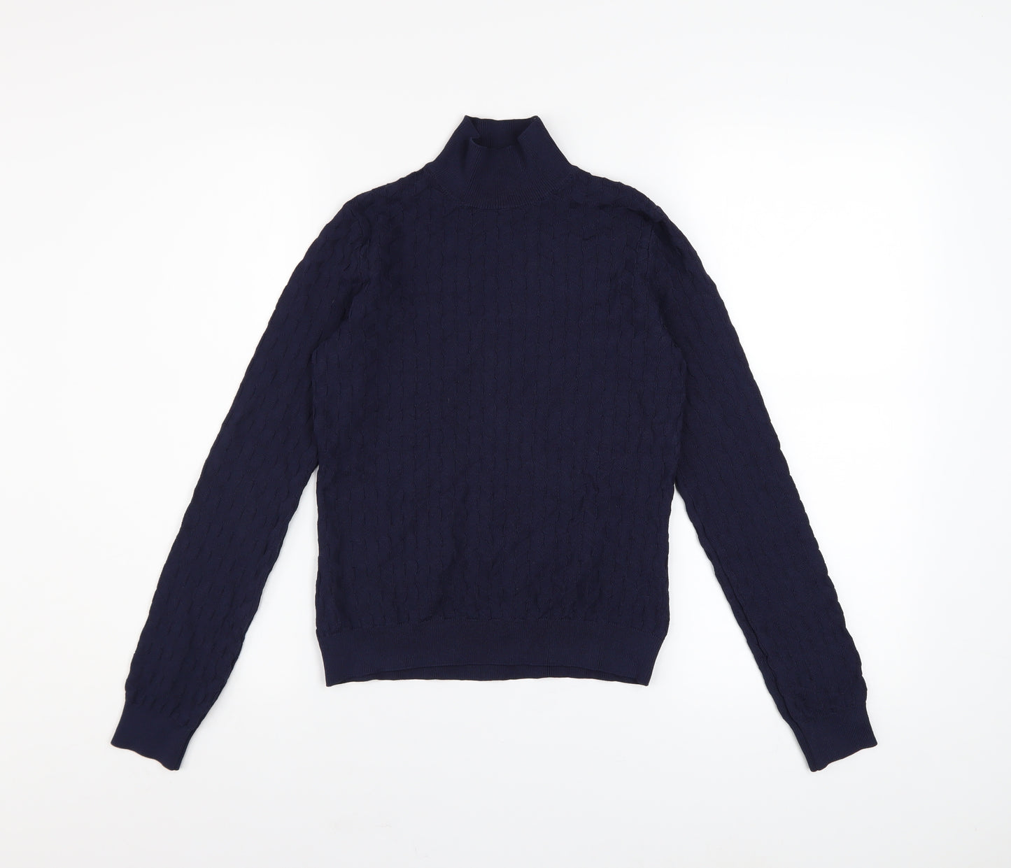 Oysho Women's Blue Roll Neck Cable Knit Jumper Size 12