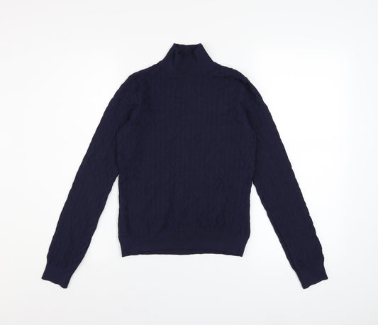 Oysho Women's Blue Roll Neck Cable Knit Jumper Size 12