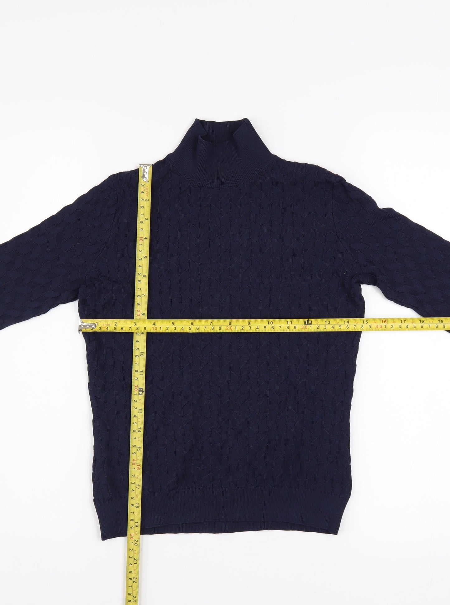 Oysho Women's Blue Roll Neck Cable Knit Jumper Size 12