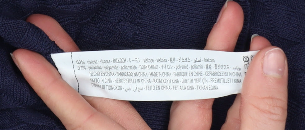 Oysho Women's Blue Roll Neck Cable Knit Jumper Size 12