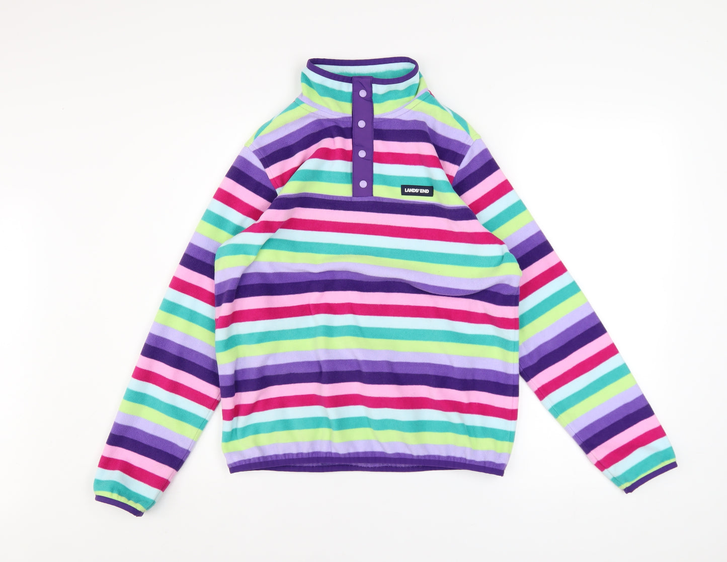 Lands' End Teens Multicoloured Striped Fleece Pullover Sweatshirt L 12-14