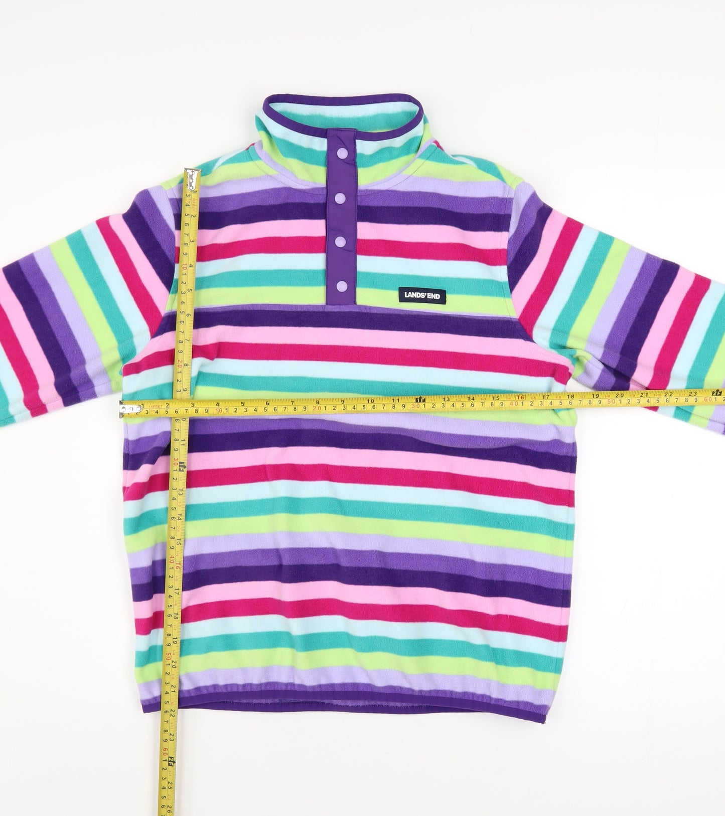 Lands' End Teens Multicoloured Striped Fleece Pullover Sweatshirt L 12-14