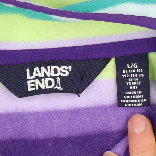 Lands' End Teens Multicoloured Striped Fleece Pullover Sweatshirt L 12-14