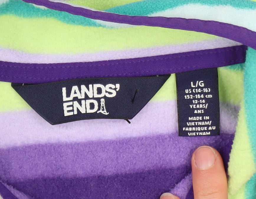 Lands' End Teens Multicoloured Striped Fleece Pullover Sweatshirt L 12-14