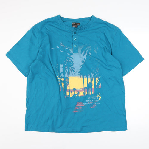 Atlas For Men Men's Blue 2XL Henley T-Shirt with Beach Print