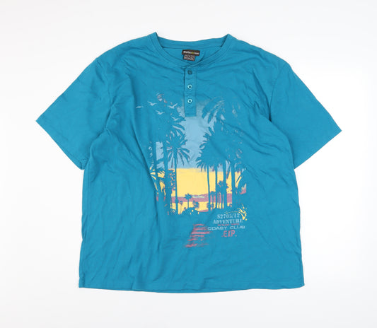 Atlas For Men Men's Blue 2XL Henley T-Shirt with Beach Print