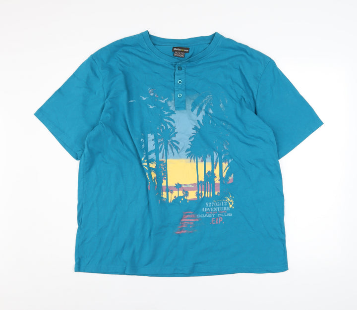 Atlas For Men Men's Blue 2XL Henley T-Shirt with Beach Print
