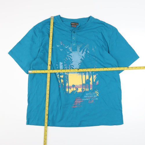 Atlas For Men Men's Blue 2XL Henley T-Shirt with Beach Print