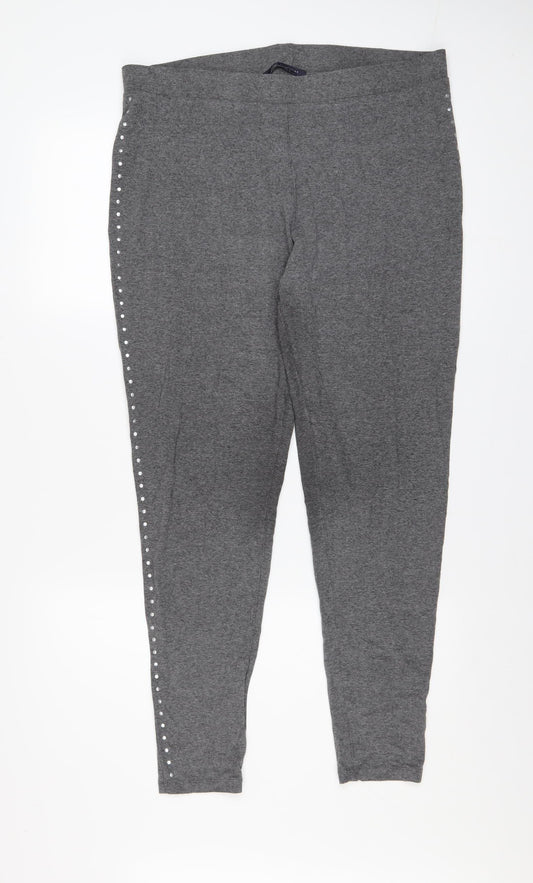 Marks and Spencer Women Grey Ankle Leggings Size 18 Tall Studded