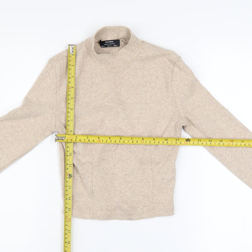 Bershka Women’s Beige Mock Neck Slim Fit Knit Jumper Size 8