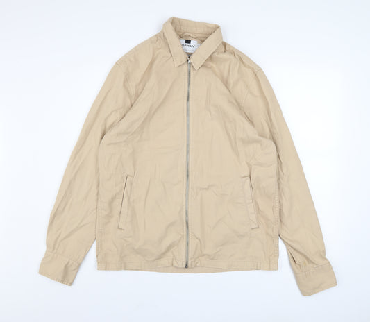 Topman Men's Beige Cotton Basic Jacket M Collared Zip Casual