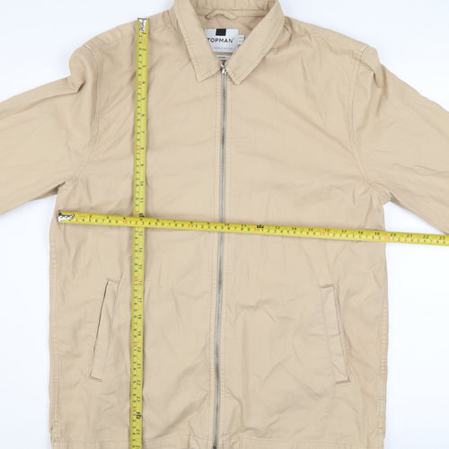 Topman Men's Beige Cotton Basic Jacket M Collared Zip Casual