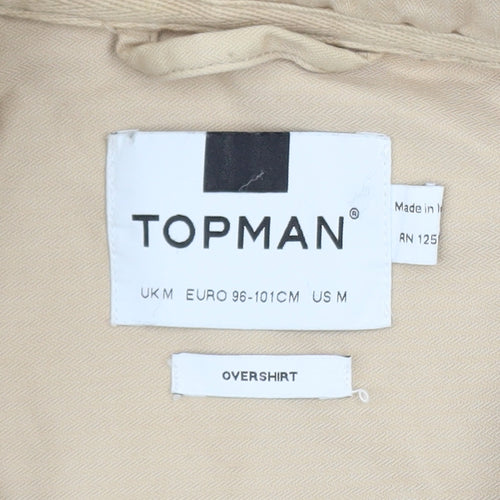 Topman Men's Beige Cotton Basic Jacket M Collared Zip Casual