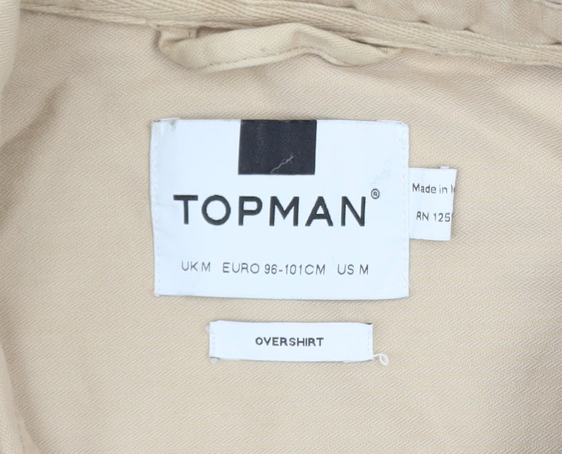 Topman Men's Beige Cotton Basic Jacket M Collared Zip Casual