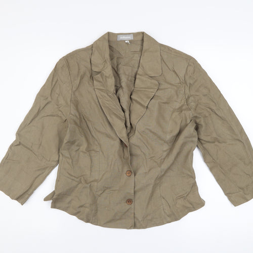 Steilmann Women's Brown Linen Blazer Size 12 Classic 3/4 Sleeve