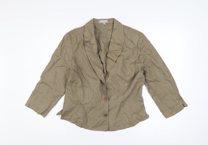 Steilmann Women's Brown Linen Blazer Size 12 Classic 3/4 Sleeve