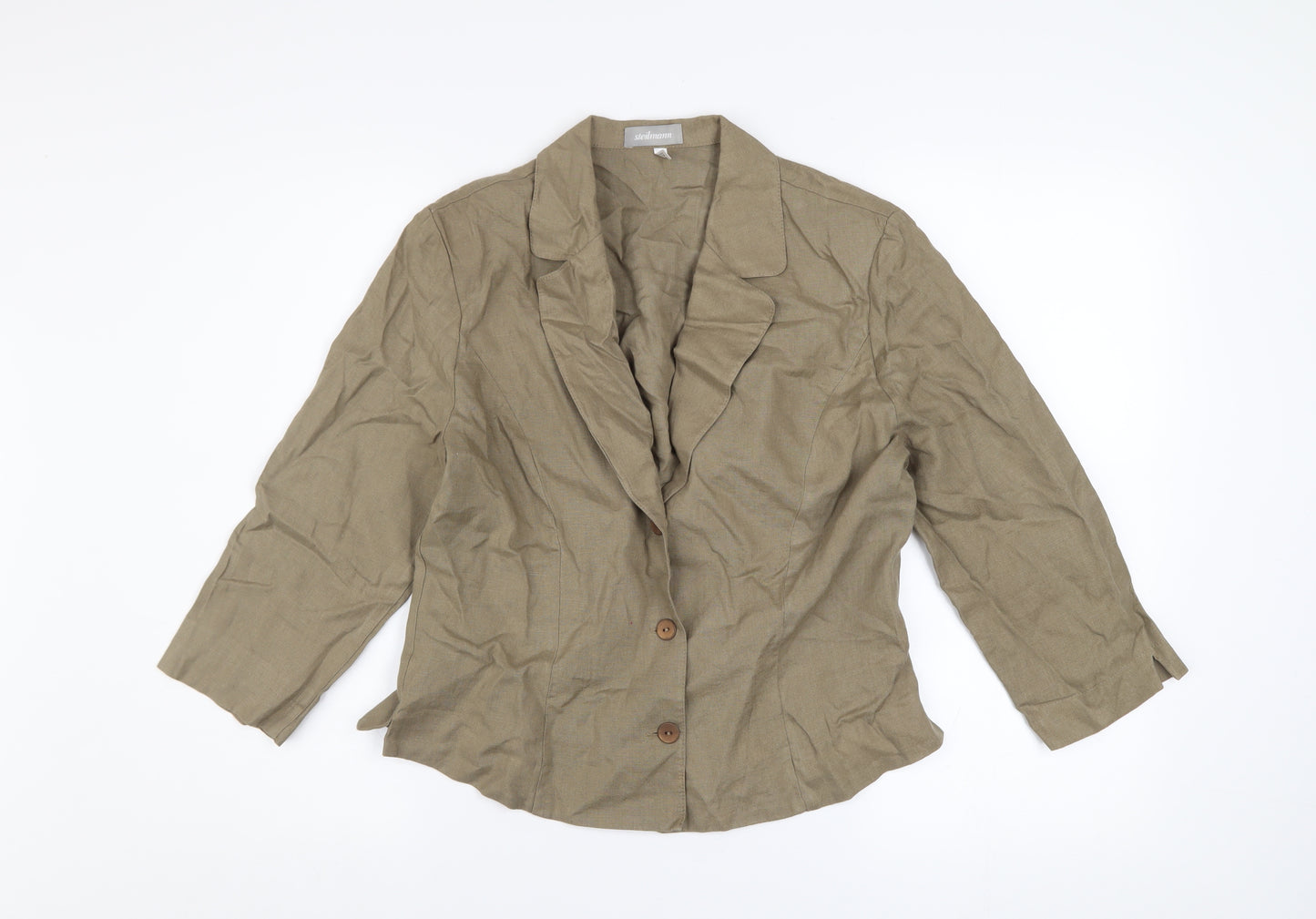 Steilmann Women's Brown Linen Blazer Size 12 Classic 3/4 Sleeve