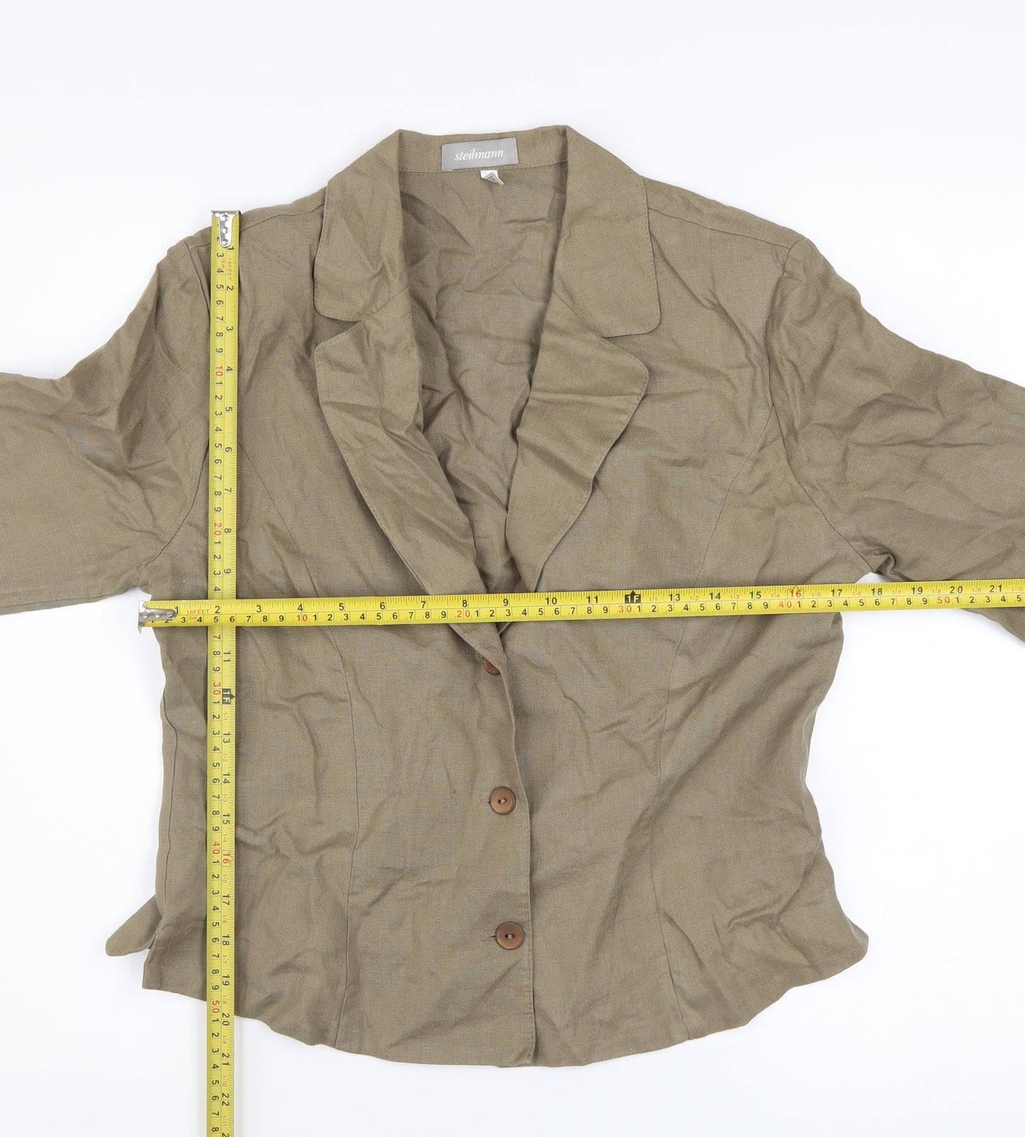 Steilmann Women's Brown Linen Blazer Size 12 Classic 3/4 Sleeve