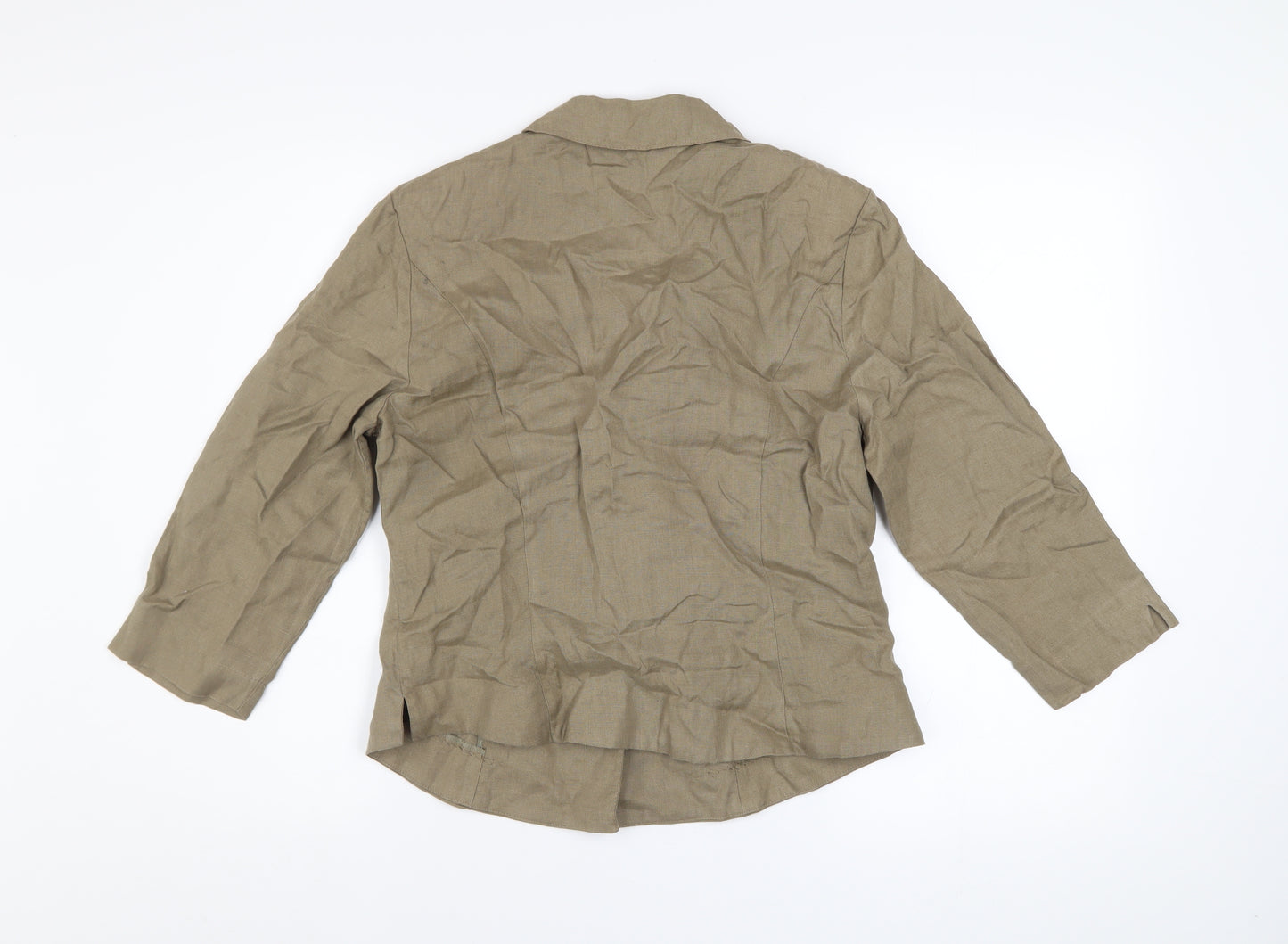 Steilmann Women's Brown Linen Blazer Size 12 Classic 3/4 Sleeve