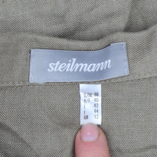 Steilmann Women's Brown Linen Blazer Size 12 Classic 3/4 Sleeve