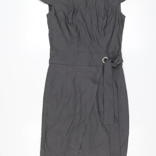 Grace Karin Women’s Grey V-Neck Wrap Belted Knee Length Dress M