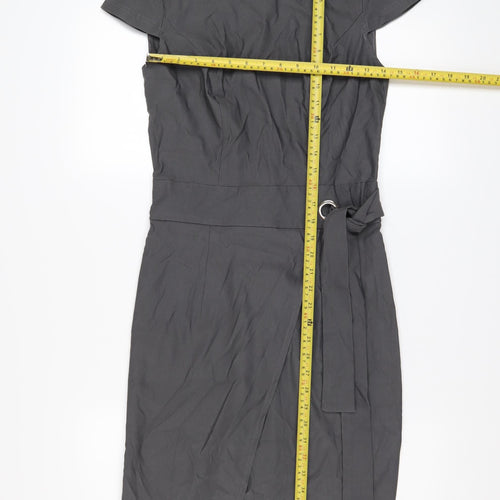 Grace Karin Women’s Grey V-Neck Wrap Belted Knee Length Dress M