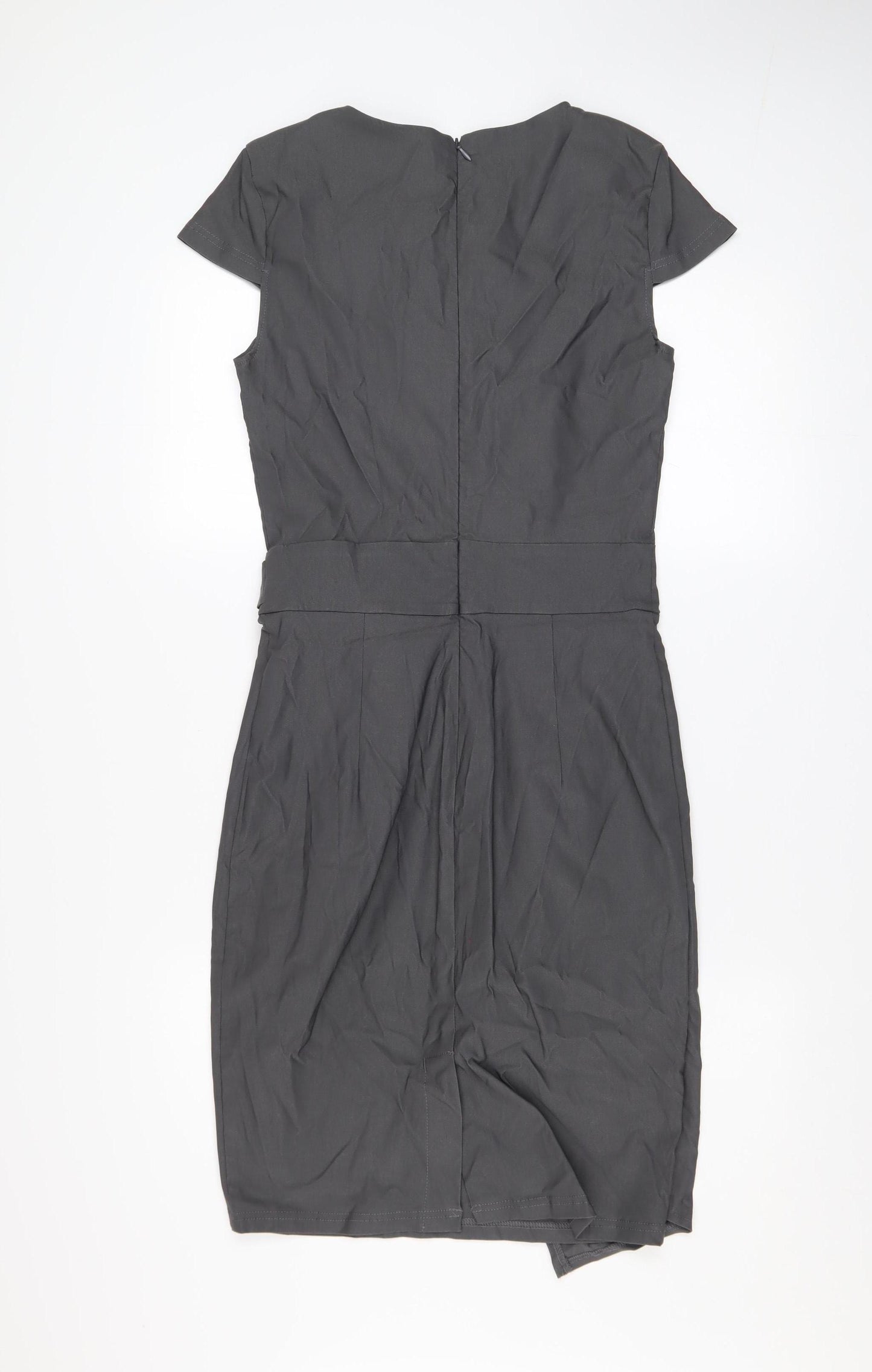 Grace Karin Women’s Grey V-Neck Wrap Belted Knee Length Dress M