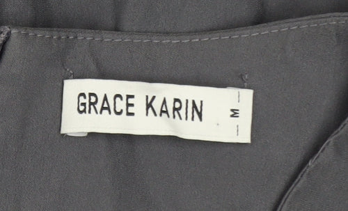 Grace Karin Women’s Grey V-Neck Wrap Belted Knee Length Dress M