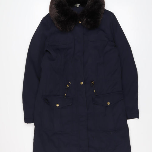 Marks and Spencer Women’s Blue Faux Fur Collar Parka Coat Size S