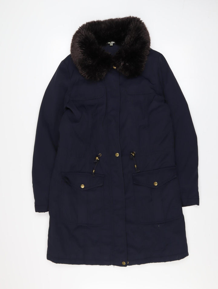 Marks and Spencer Women’s Blue Faux Fur Collar Parka Coat Size S