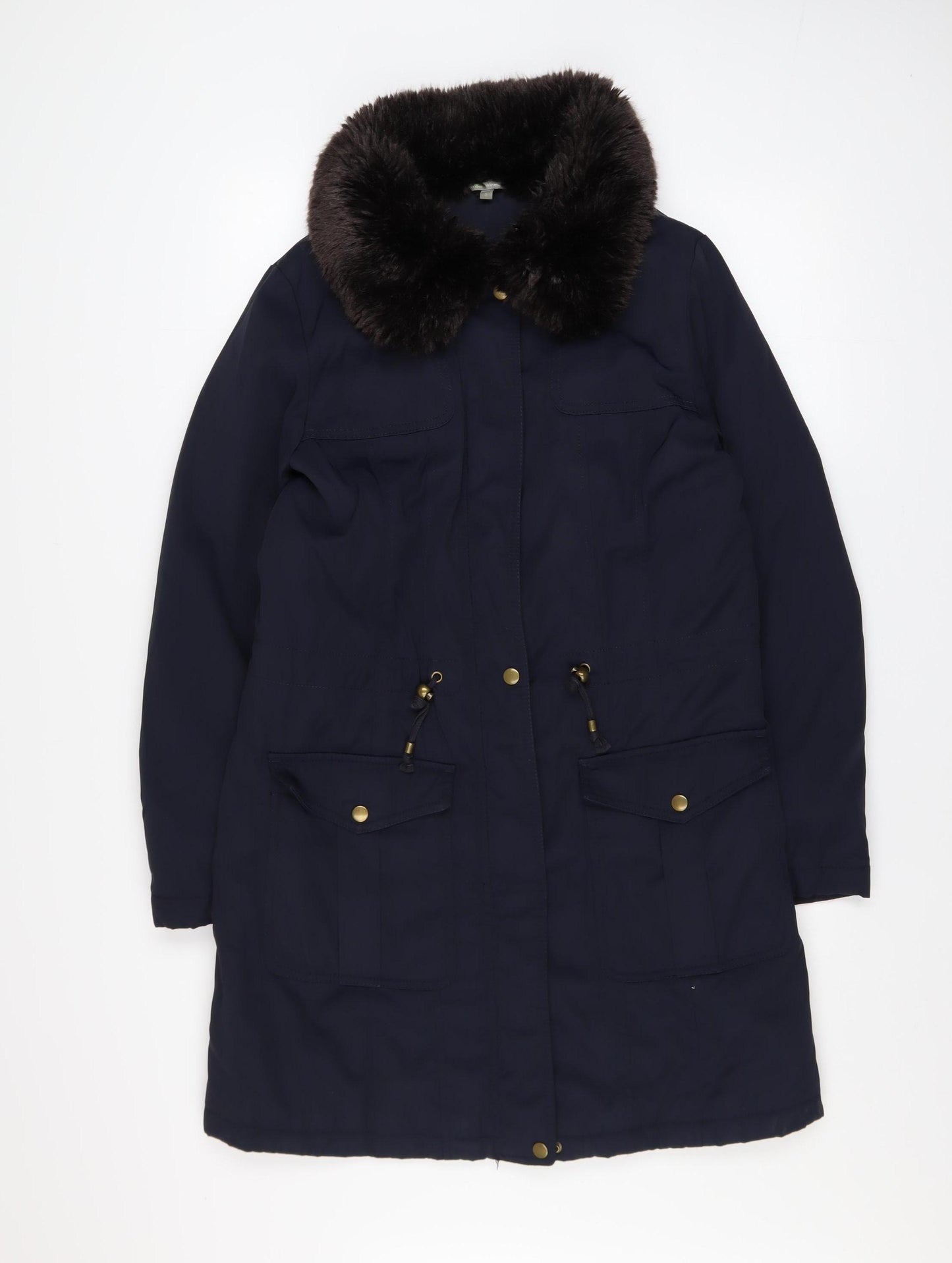 Marks and Spencer Women’s Blue Faux Fur Collar Parka Coat Size S