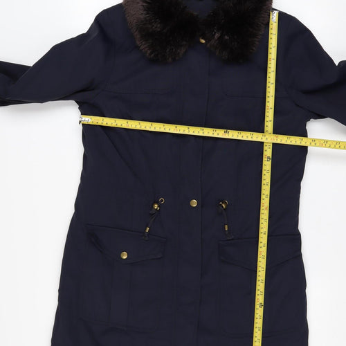 Marks and Spencer Women’s Blue Faux Fur Collar Parka Coat Size S