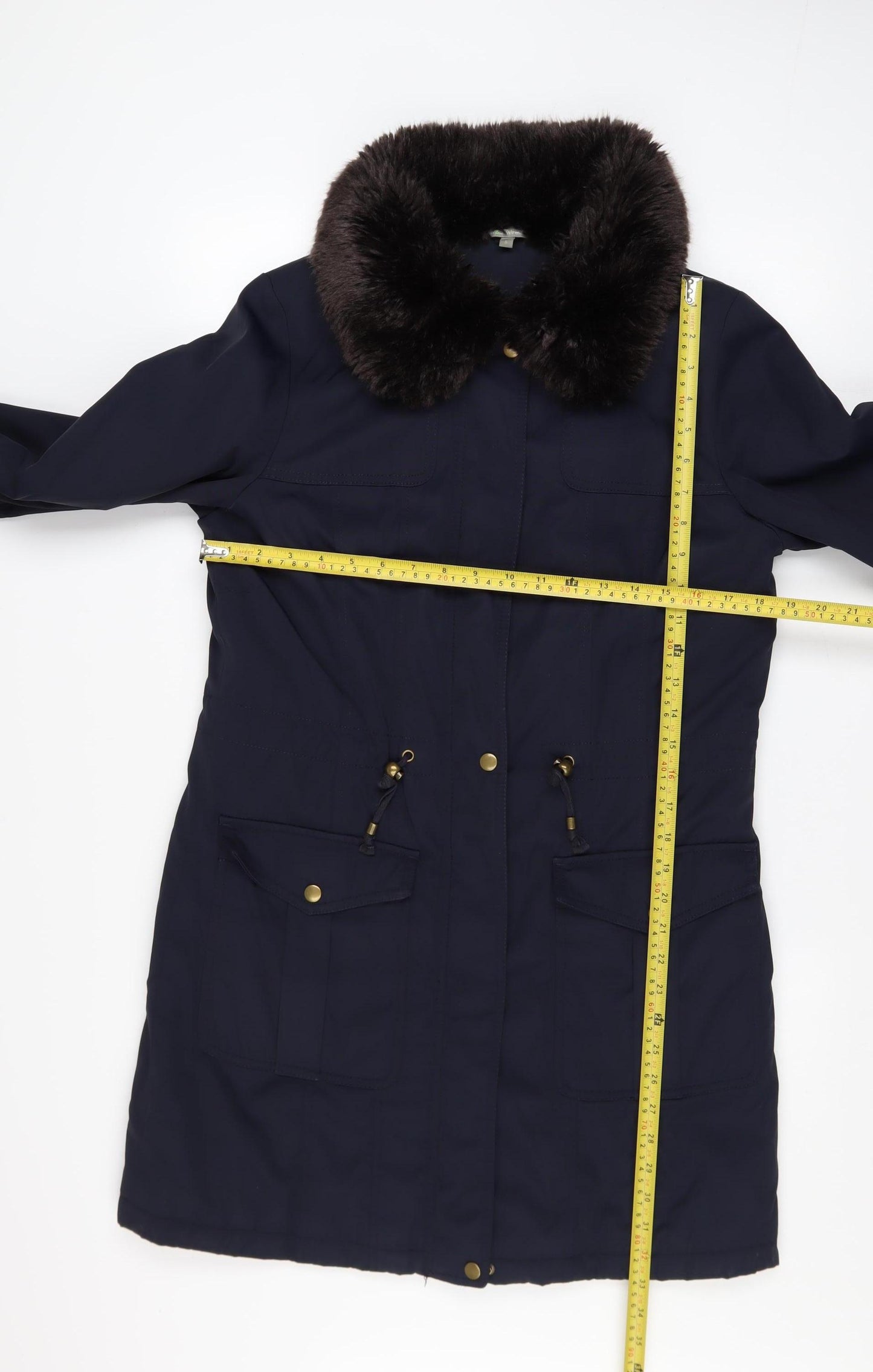 Marks and Spencer Women’s Blue Faux Fur Collar Parka Coat Size S