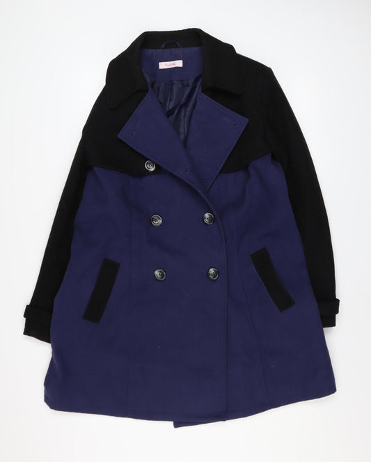 SimplyBe Women's Blue & Black Pea Coat Size 18 Classic Mid-Length