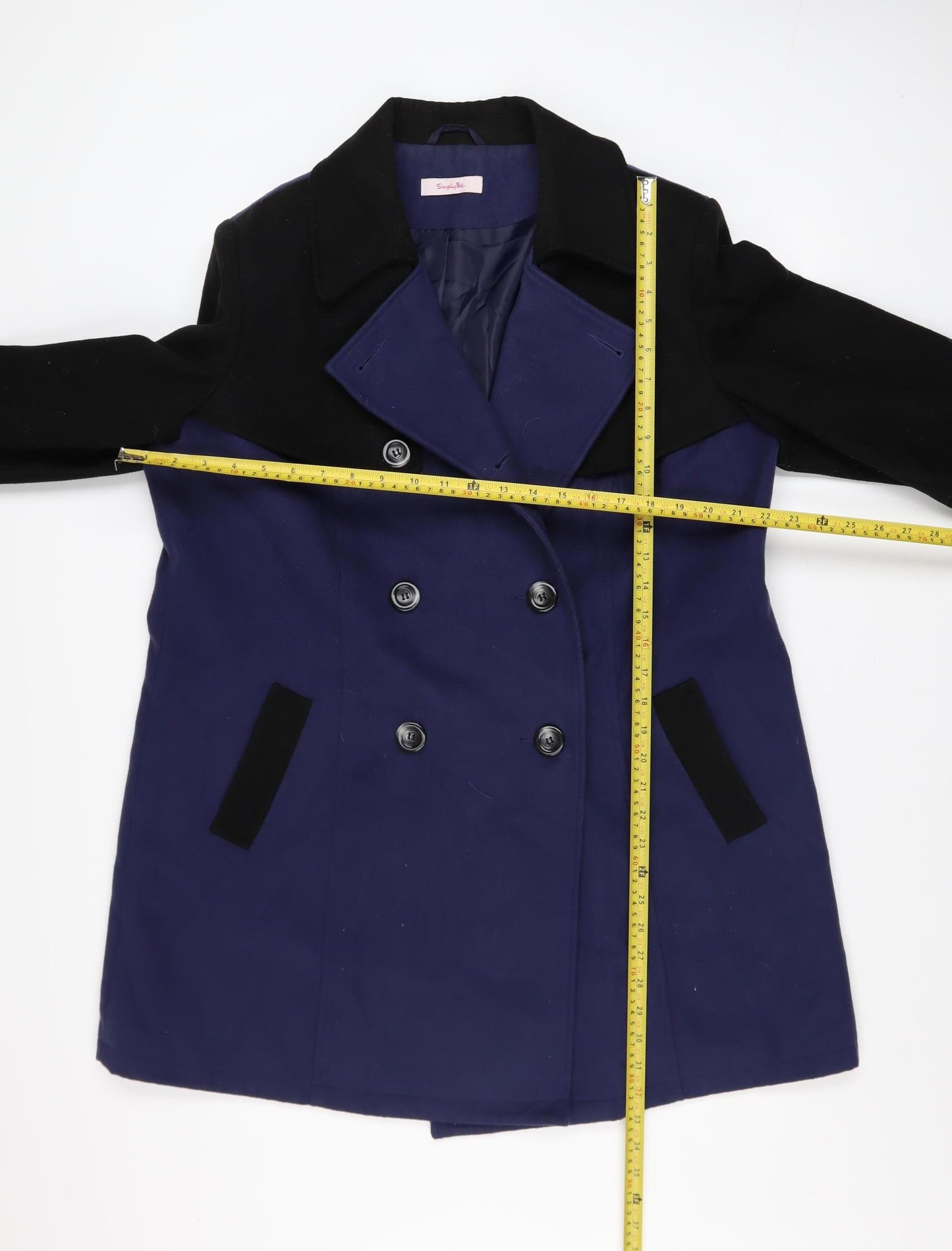 SimplyBe Women's Blue & Black Pea Coat Size 18 Classic Mid-Length