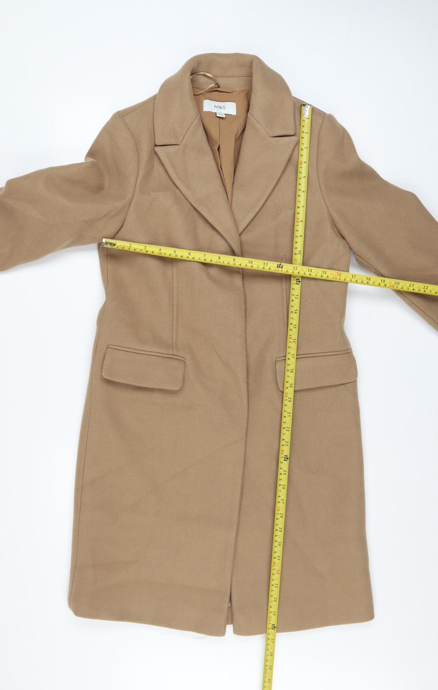 Marks and Spencer Women's Beige Mid-Length Coat Size 8 Classic Style