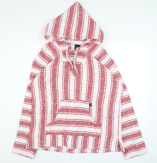 Baja Billy's Men's Red Striped Pullover Hoodie Size L Boho