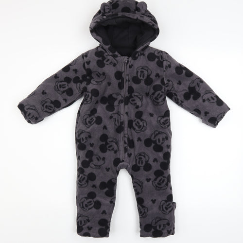Disney Baby Grey Mickey Mouse Fleece Hooded Coverall 12-18 Months