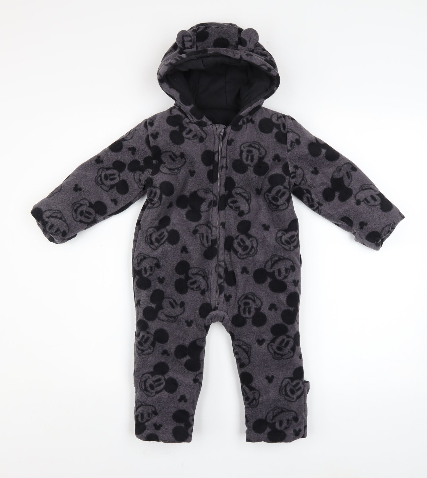 Disney Baby Grey Mickey Mouse Fleece Hooded Coverall 12-18 Months
